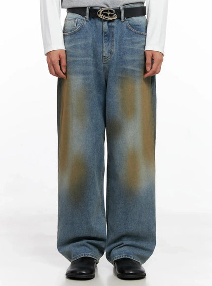 mens-vintage-washed-wide-leg-jeans-io516 / Blue
