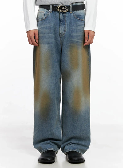mens-vintage-washed-wide-leg-jeans-io516 / Blue