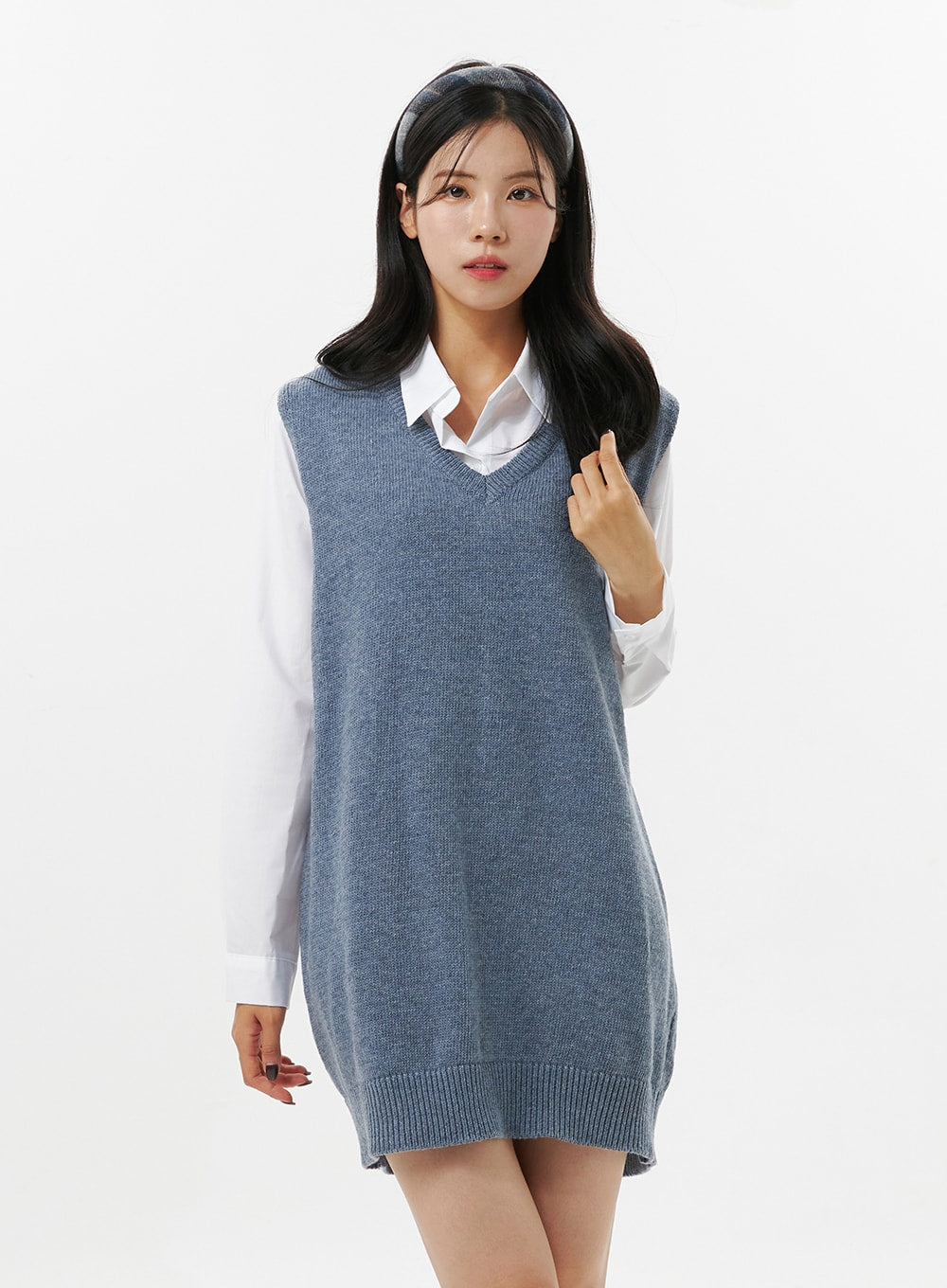 v-neck-sleeveless-sweater-dress-oo312 / Blue