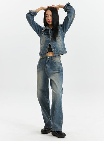 mid-waist-washed-straight-leg-jeans-cd320 / Blue