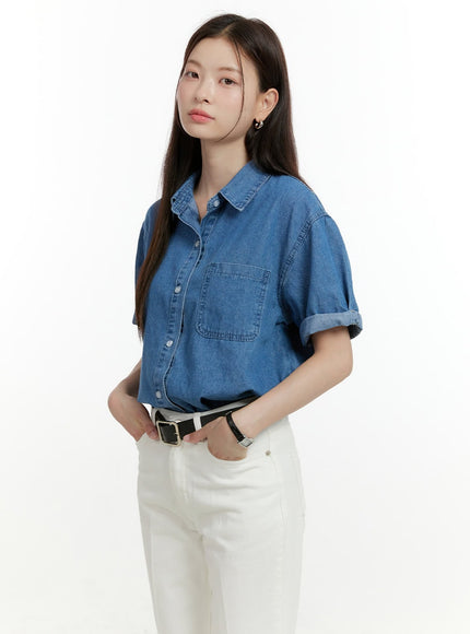 denim-buttoned-collar-shirt-ol423 / Blue