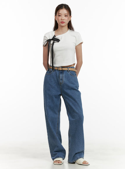 denim-straight-leg-jeans-ou413 / Blue