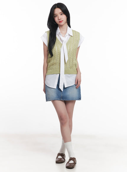 denim-washed-mini-skirt-cy523 / Blue