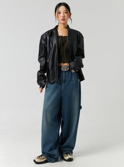 washed-cotton-wide-leg-jeans-co323 / Blue