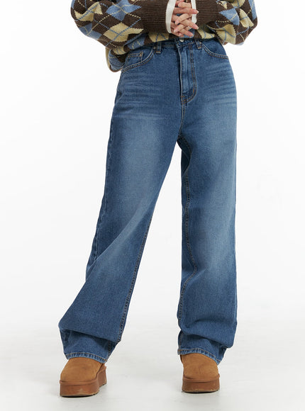 washed-straight-leg-jeans-if408 / Blue