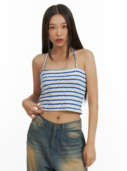 stripe-halter-neck-tank-top-cu414 / Blue