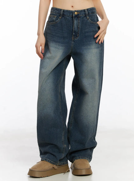 eliza-fleece-lined-washed-wide-leg-jeans-cd518 / Blue