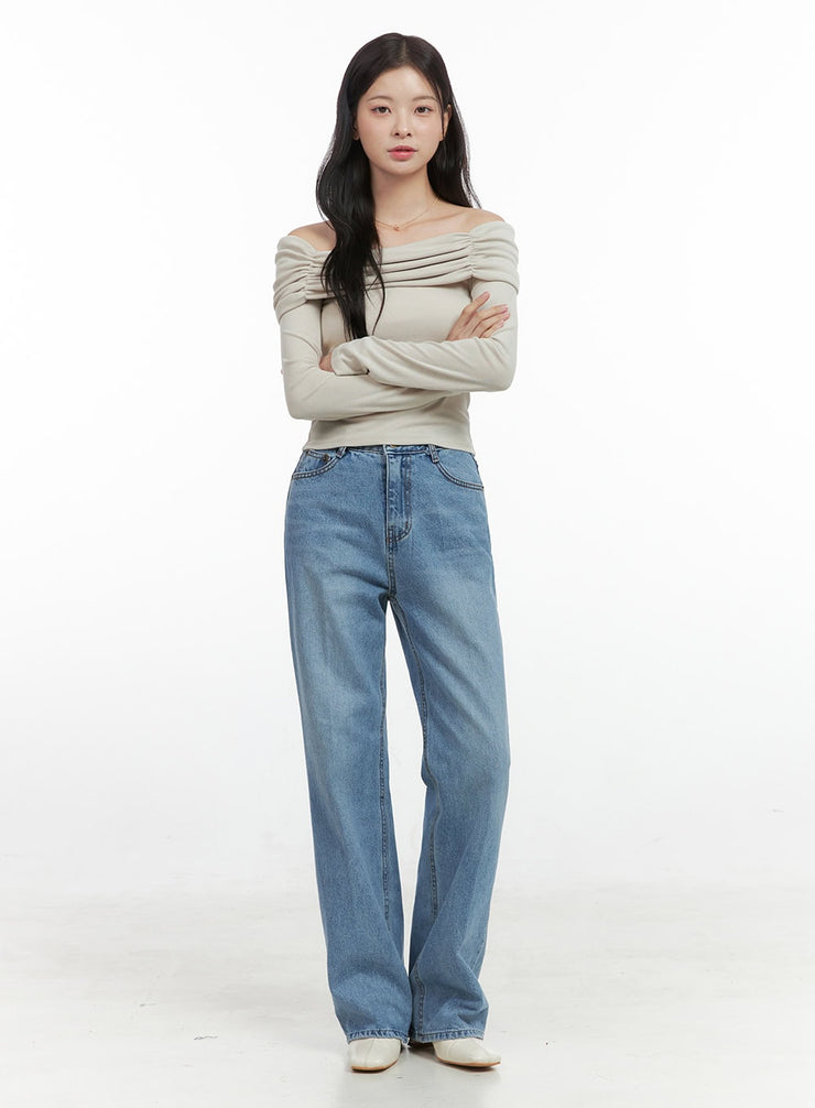 rhea-washed-cotton-straight-jeans-os423 / Blue