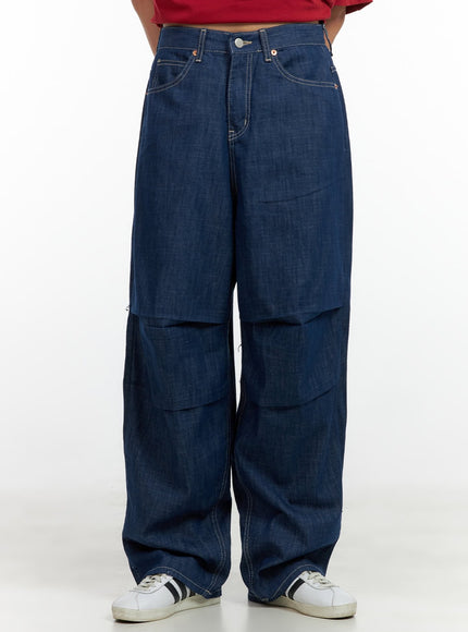 pintuck-wide-baggy-jeans-cl404 / Blue