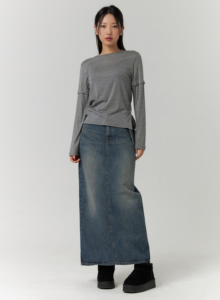 Solid Denim Maxi Skirt CD315 - Acubi style | LEWKIN