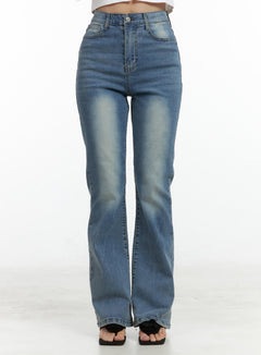 washed-denim-bootcut-jeans-ol402 / Blue