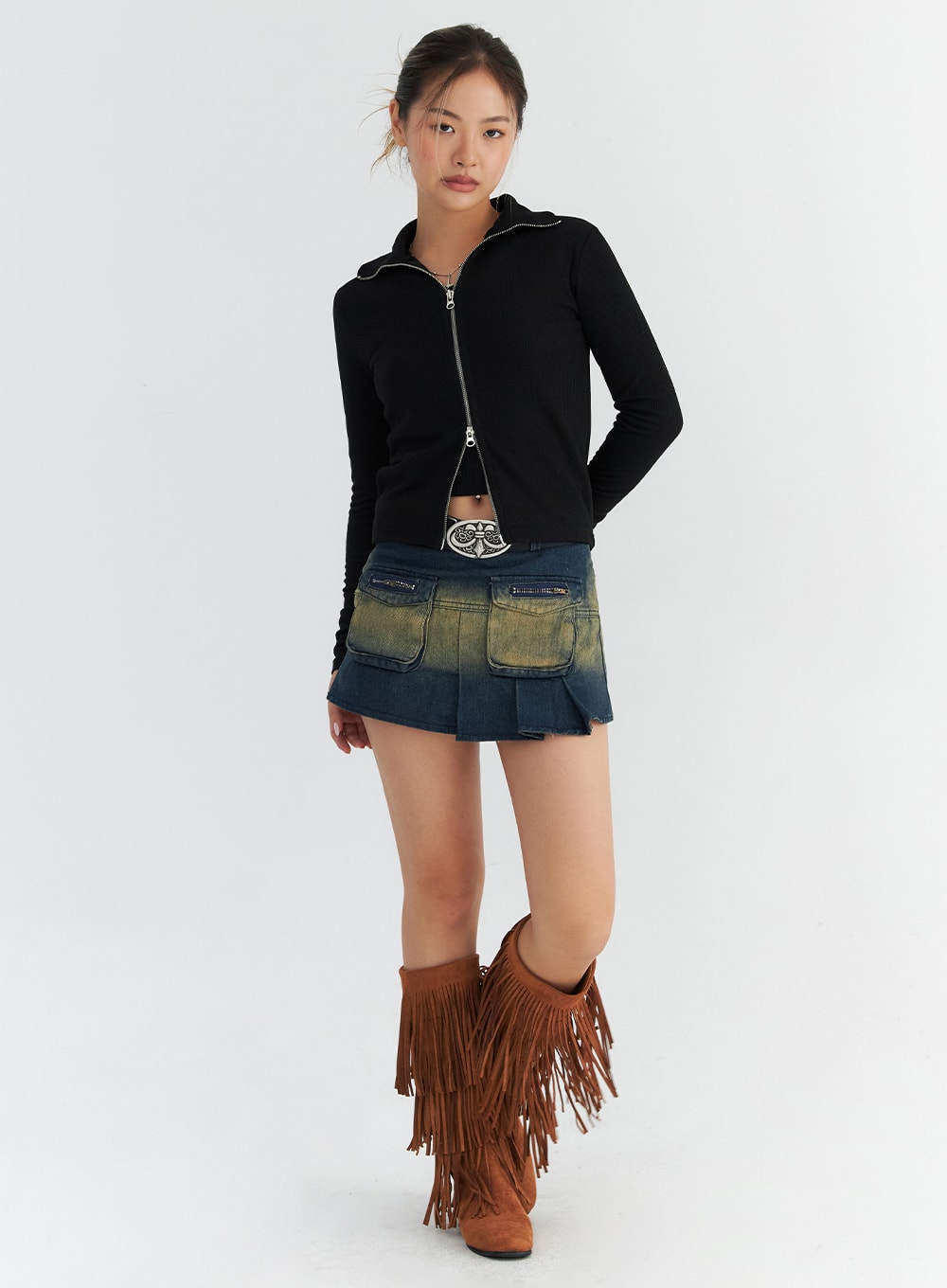 pleated-cargo-denim-mini-skirt-co313 / Blue
