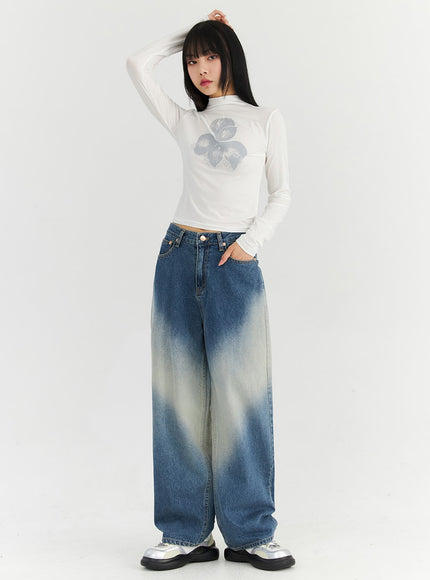 washed-blue-wide-jeans-cn307 / Blue