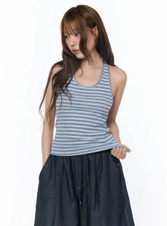 casual-striped-halter-tank-top-cy529 / Blue