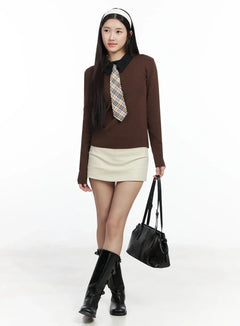 classic-u-neck-wool-blend-knit-top-im503 / Brown