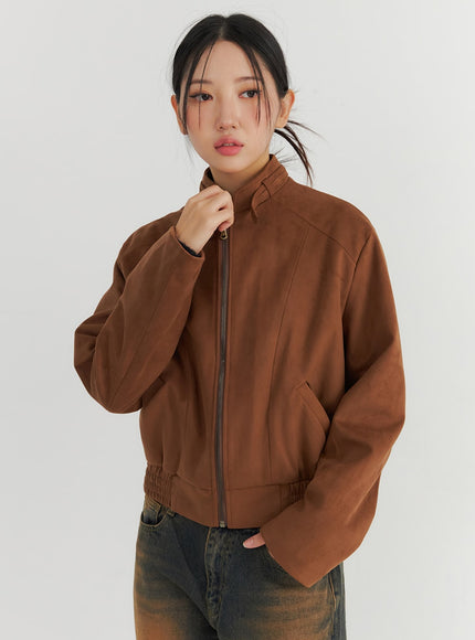 faux-suede-bomber-jacket-co324 / Brown