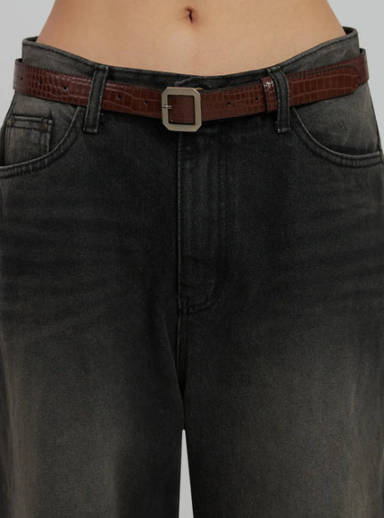 square-buckle-textured-belt-ij509 / Brown