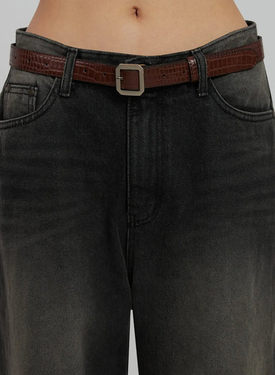 square-buckle-textured-belt-ij509 / Brown