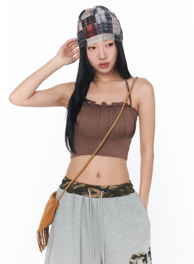 ruffle-frill-cropped-top-cy513 / Brown