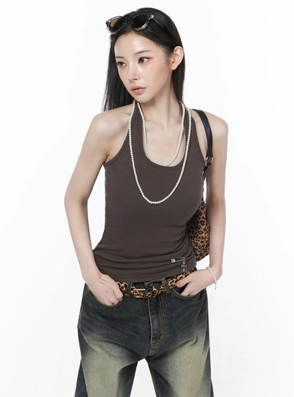 halter-neck-ribbed-tank-top-iu512 / Brown