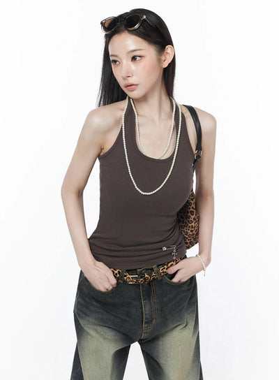 halter-neck-ribbed-tank-top-iu512 / Brown