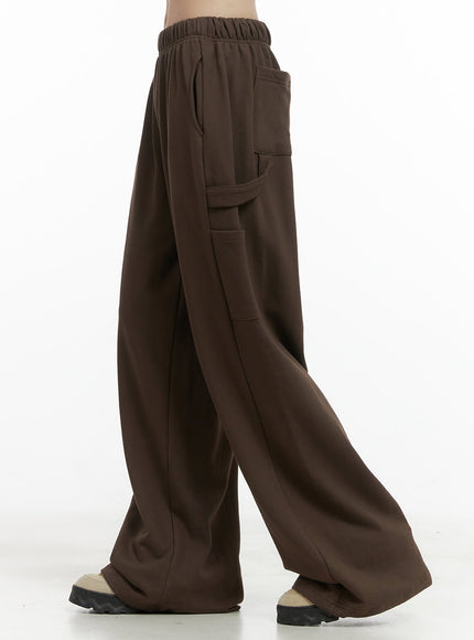 cotton-banded-wide-fit-carpenter-sweatpants-oo401 / Brown