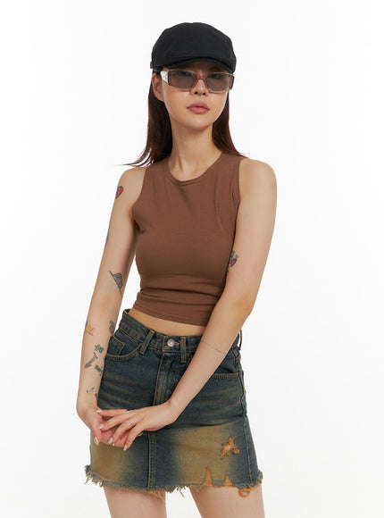 basic-sleeveless-crop-top-iy410 / Brown