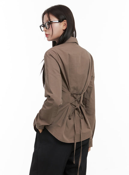 back-tie-long-sleeve-blouse-og419 / Brown