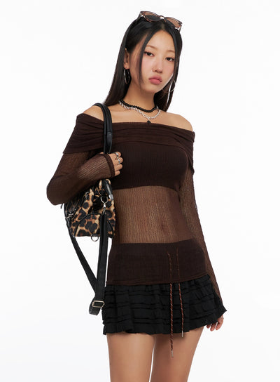 chich-sheer-off-shoulder-top-ig528 / Brown
