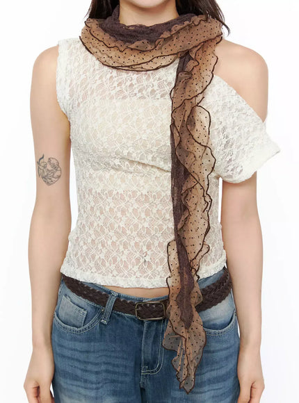 layered-dot-ruffle-chiffon-scarf-iu509 / Brown