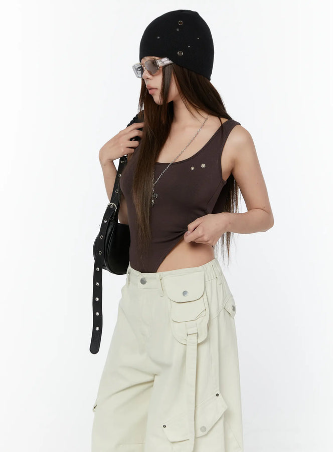 hooded-stud-bodysuit-cy518 / Brown