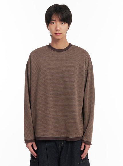 mens-thin-stripe-sweatshirt-ia511 / Brown