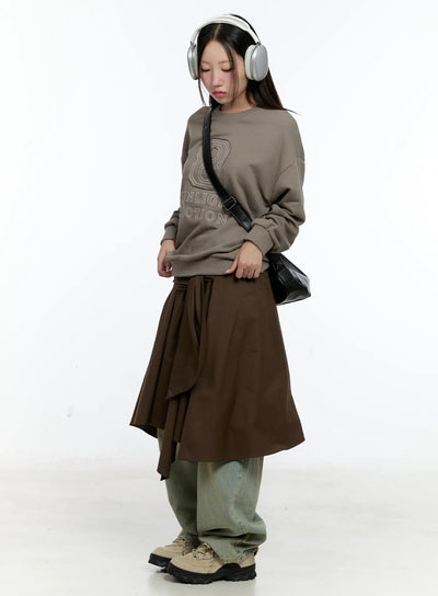 wrap-flowy-midi-skirt-cs518 / Brown
