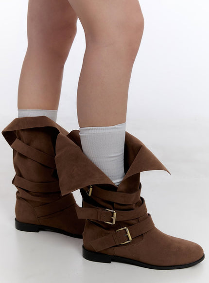 triple-buckle-suede-mid-calf-boots-cj511 / Brown