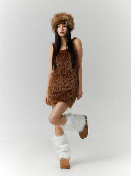 plush-square-neck-sleeveless-mini-dress-id306 / Brown