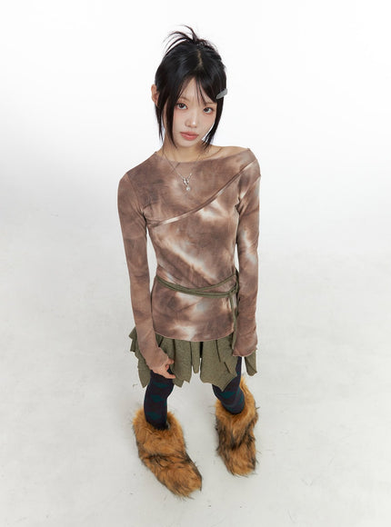 tie-dye-unbalanced-top-io430 / Brown