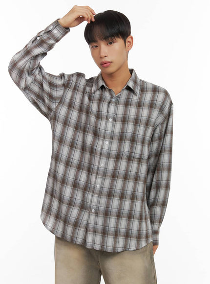 loose-fit-buttoned-check-shirt-co410 / Brown