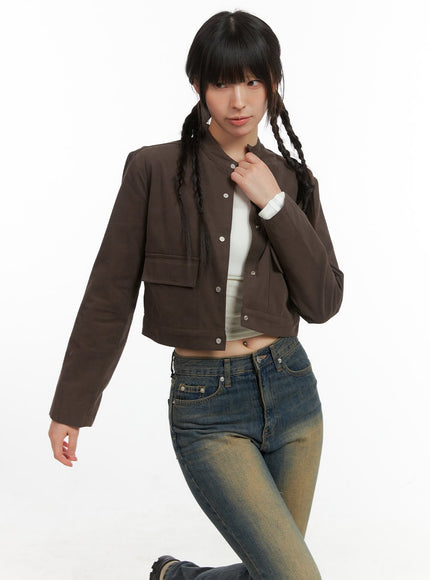 solid-suede-crop-jacket-cg419 / Brown