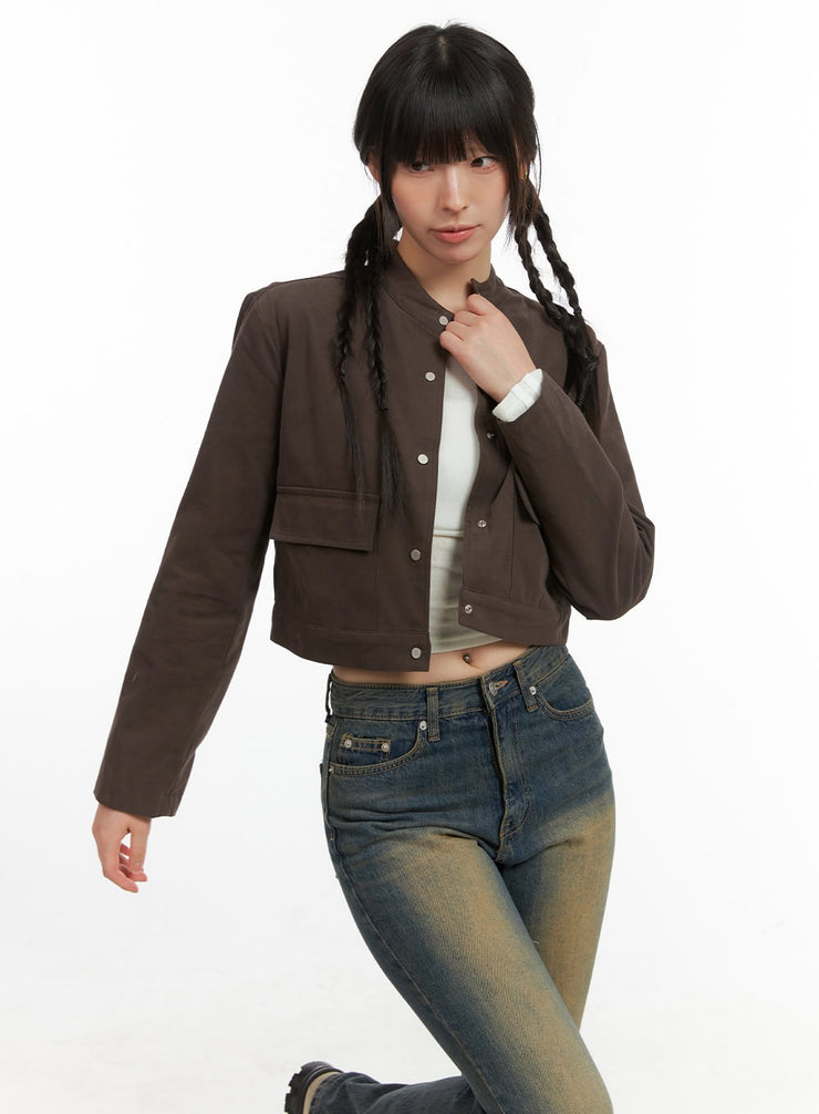 solid-suede-crop-jacket-cg419 / Brown