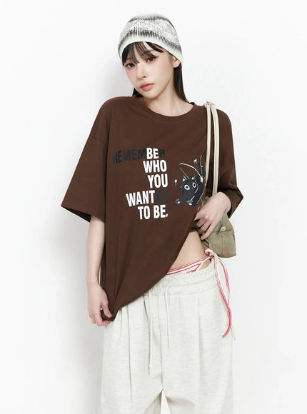 meow-graphic-oversized-tee-iu509 / Brown
