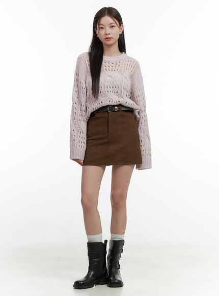 corduroy-belted-mini-skirt-oo416 / Brown