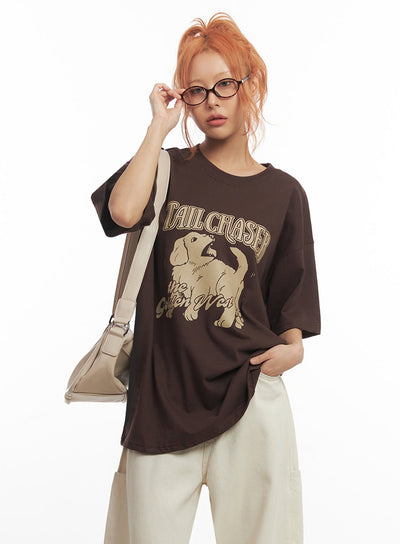 golden-pup-graphic-oversize-t-shirt-im528 / Brown