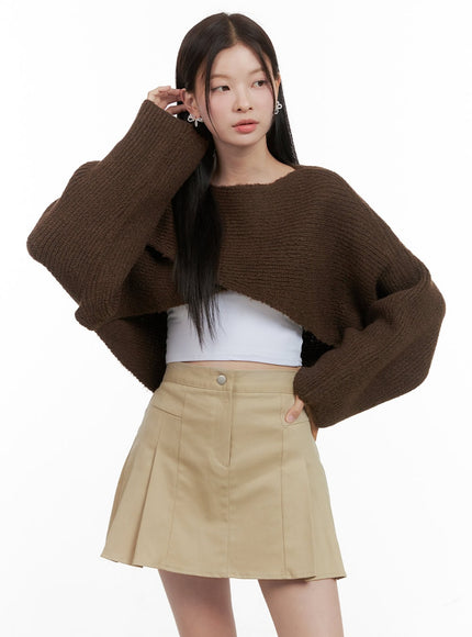 crop-bolero-knit-long-sleeve-top-og416 / Brown