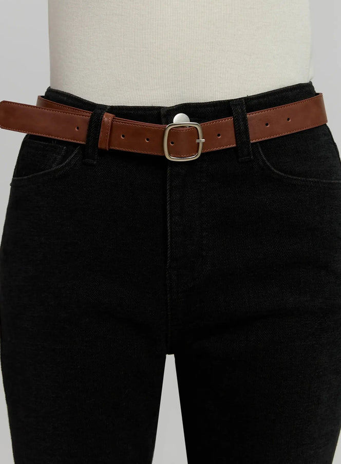 square-buckle-slim-belt-ij502 / Brown