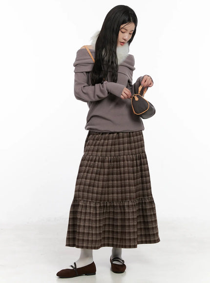 checkered-maxi-skirt-cn512 / Brown