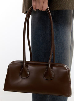 faux-leather-solid-shoulder-bag-cn420 / Brown