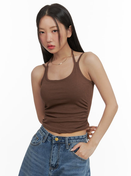 shirred-u-neck-crop-tank-top-cy420 / Brown