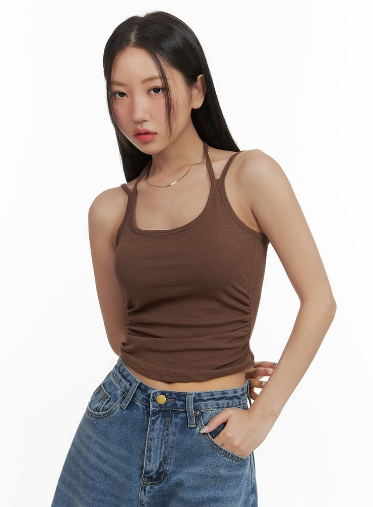 shirred-u-neck-crop-tank-top-cy420 / Brown