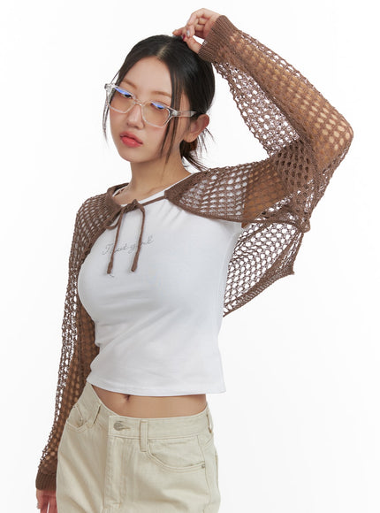 hollow-out-crochet-bolero-oa419 / Brown