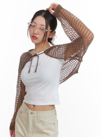 hollow-out-crochet-bolero-oa419 / Brown